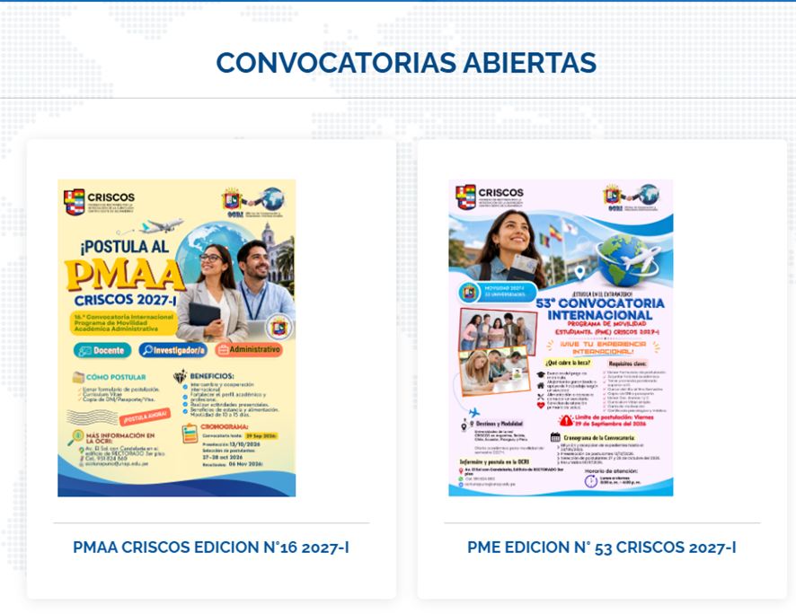 Convocatorias abiertas OCRI: PMAA CRISCOS Edición N°16 2027-I y PME Edición N°53 CRISCOS 2027-I